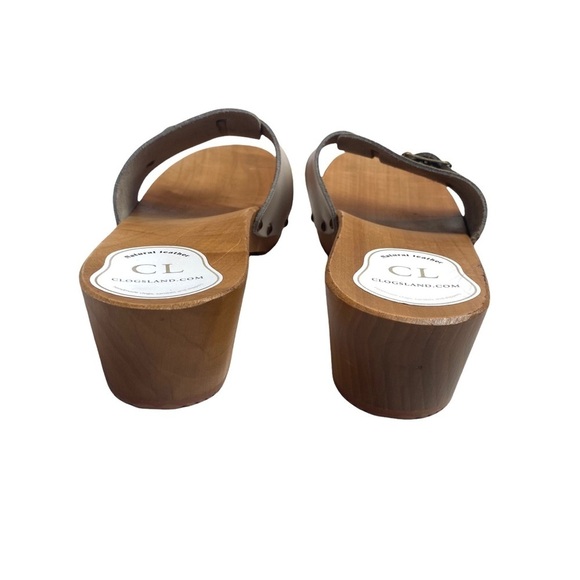Clogsland Polish Leather Wooden Sandal Clog Open Toe Strappy Boho Cottagecore 40 - Picture 5 of 6